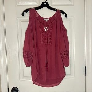 DR2 Daniel Rainn Swiss Dot Cold Shoulder Top